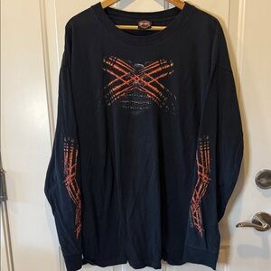 Harley Davidson Black and Orange Graphic Long Sleeve Tee